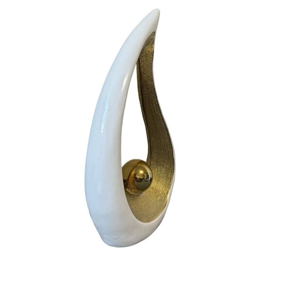 Modern Decorative Objects White Pearl and Gold Home Accent Art Ceramic 12.8" H - Picture 4 of 9